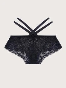 3pack Floral Lace Lattice Underwire Lingerie Set - Black - View 5