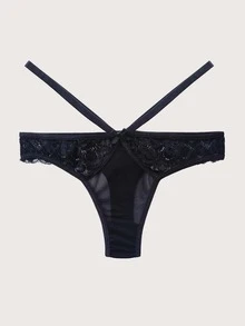 3pack Floral Lace Lattice Underwire Lingerie Set - Black - View 6