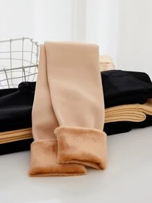 SHEIN Plush Lined Tights - Apricot - View 2