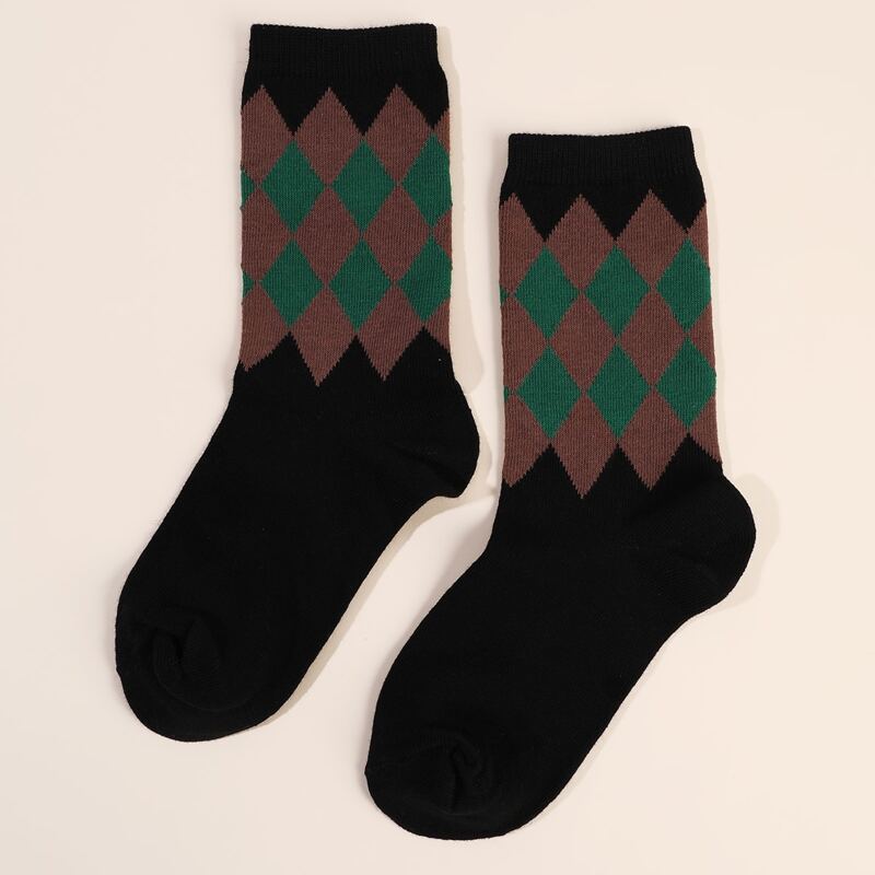 

1pair Geometric Pattern Crew Socks, Black