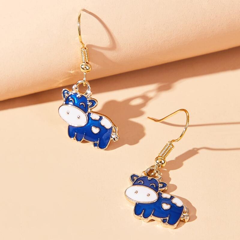 

Cartoon Cow Drop Earrings, Royal blue