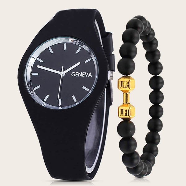 

1pc Men Simple Design Quartz Watch & 1pc Bracelet