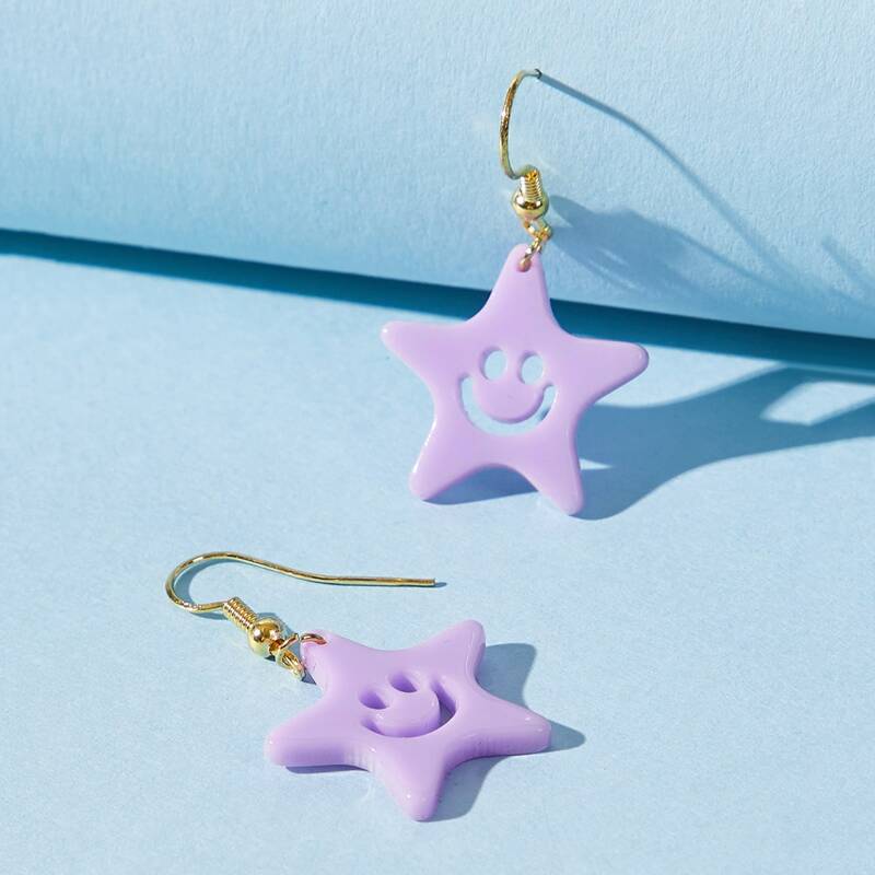 

Smile Star Drop Earrings, Purple