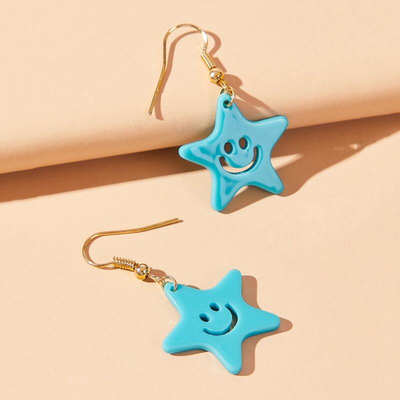 

Smile Star Drop Earrings, Baby blue
