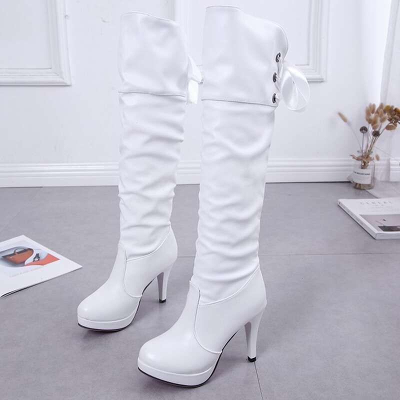 

Lace-up Detail Stiletto Heel Boots, White