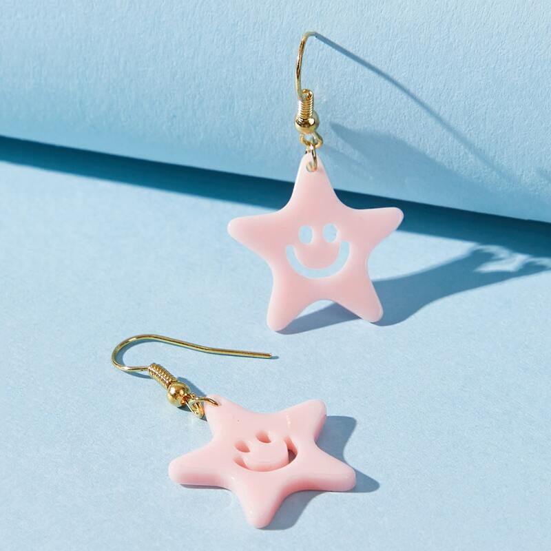 

Smile Star Drop Earrings, Baby pink