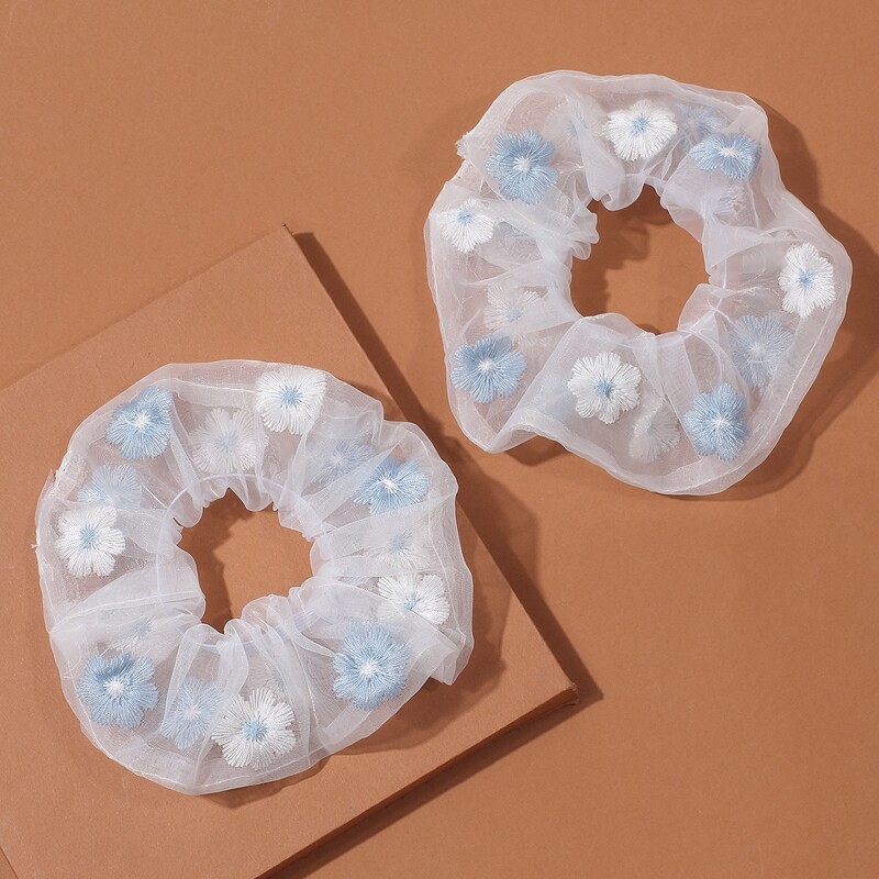 

2pcs Floral Mesh Scrunchie, White