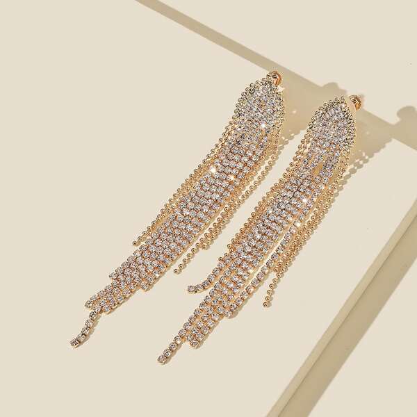 

Rhinestone Tassel Earrings, Gold