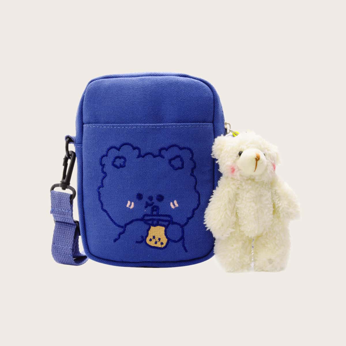 

Cartoon Bear Canvas Crossbody Bag, Blue