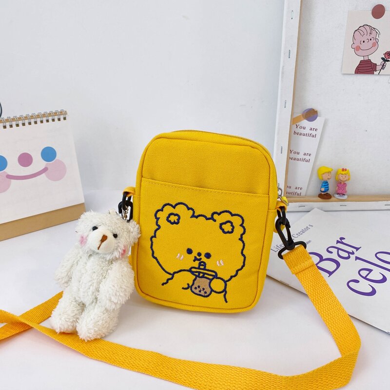 

Cartoon Bear Canvas Crossbody Bag, Yellow