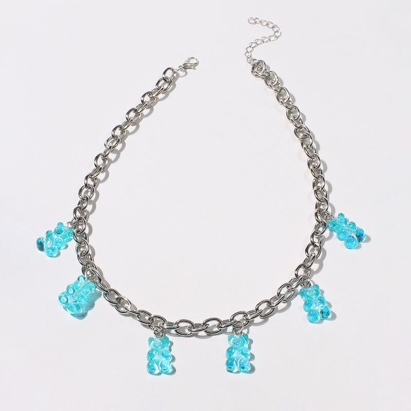 

Clear Bear Chain Necklace, Baby blue