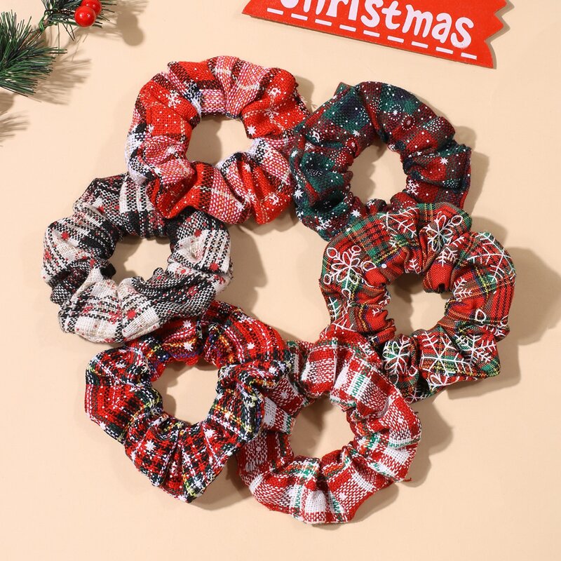 

6pcs Christmas Tartan Scrunchie, Multicolor