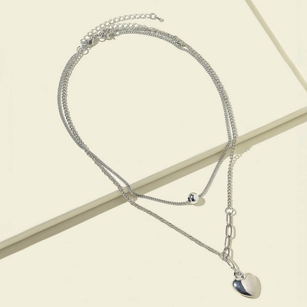

2pcs Heart Charm Necklace, Silver