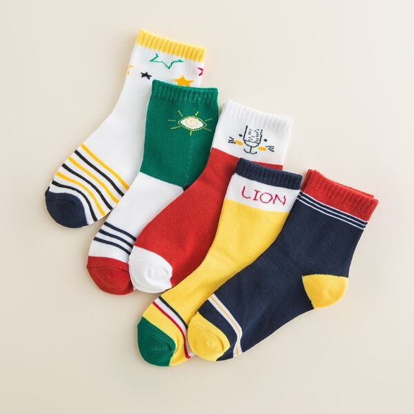 

5pairs Toddler Boys Striped Pattern Socks, Multicolor