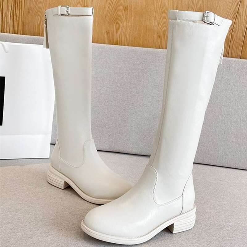 

Minimalist Chunky Heeled Boots, Beige