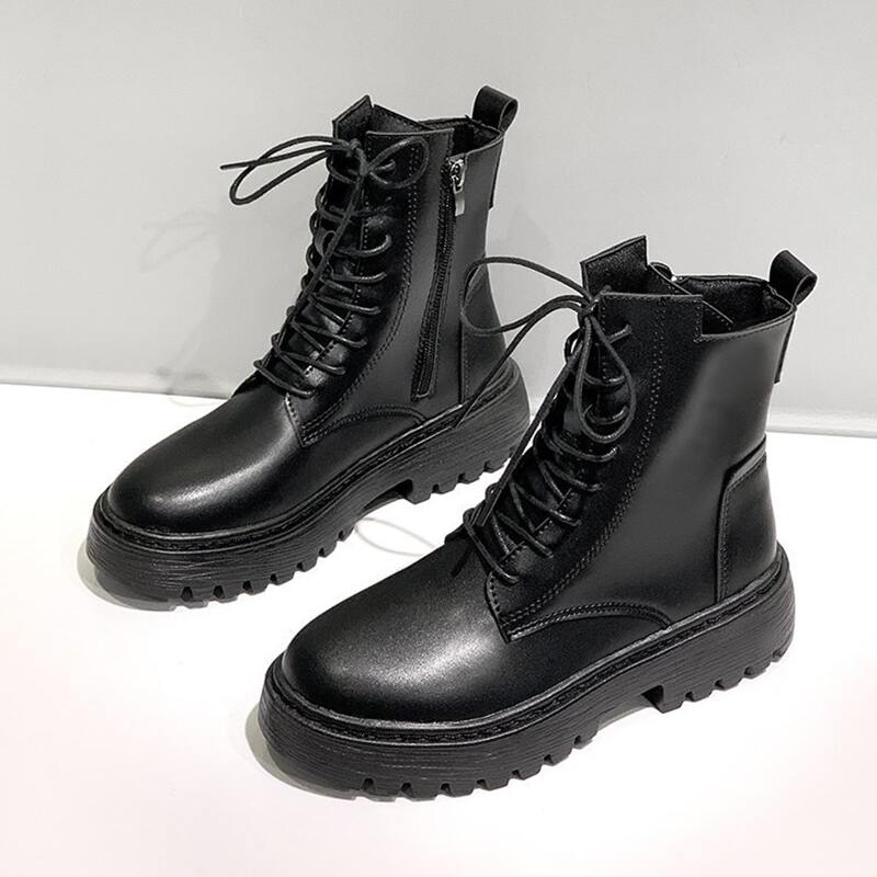 

Lace-up Front Combat Boots, Black