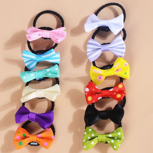 

12pcs Toddler Girls Bow Knot Decor Hair Tie, Multicolor
