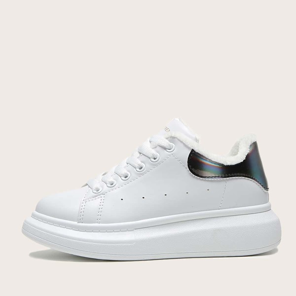 

Lace-up Front Holographic Detail Skate Shoes, White