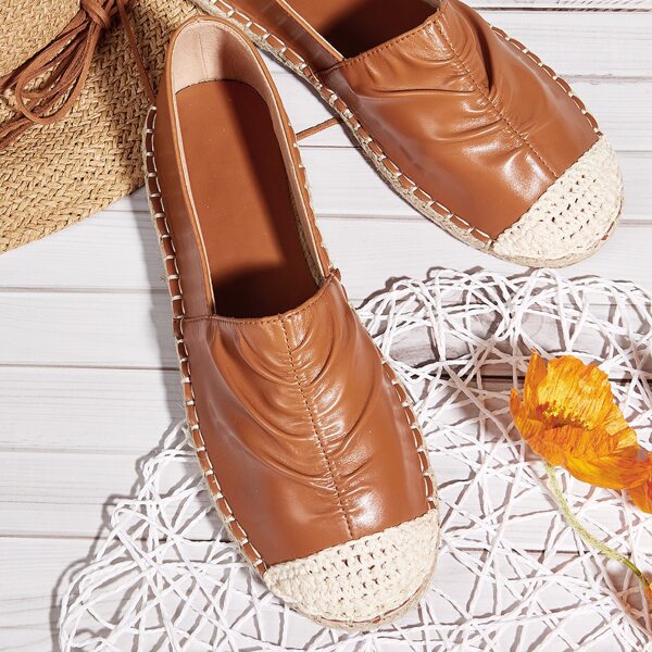 

Minimalist Ruched Espadrille Flats, Brown
