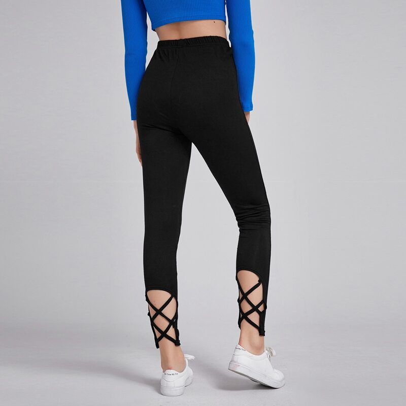 

Solid Cut Out Leggings, Black
