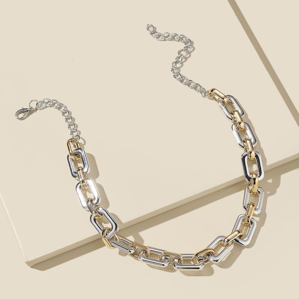 

Two Tone Geo Necklace, Silver