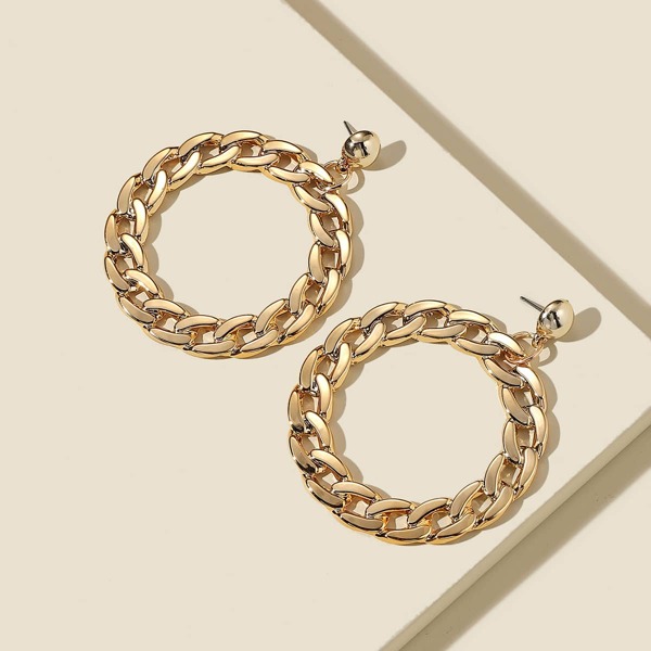 

Chain Design Drop Earrings, Gold