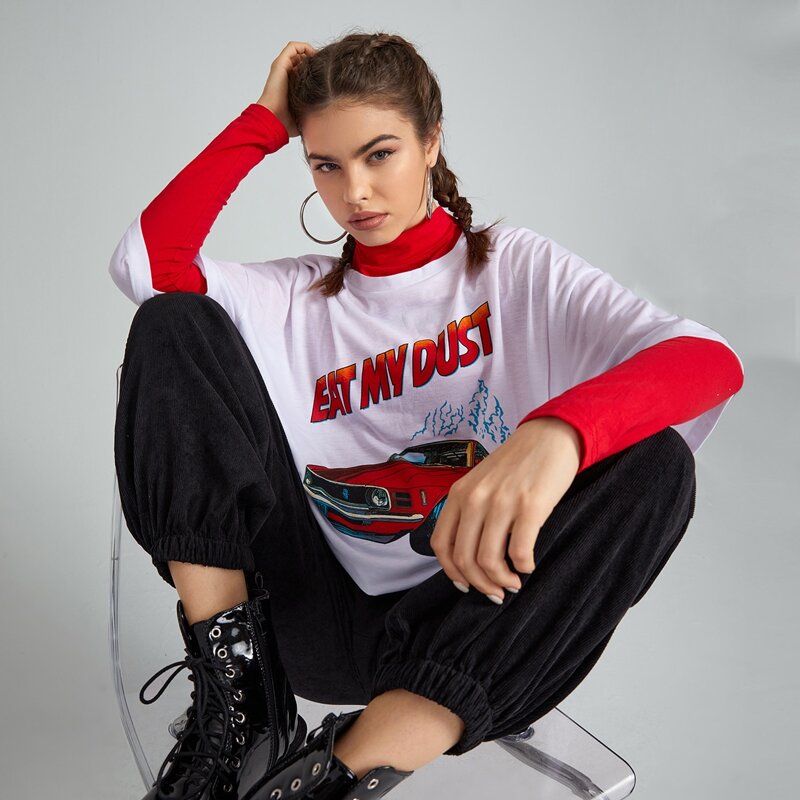 

Letter Car Graphic Oversized Tee, White