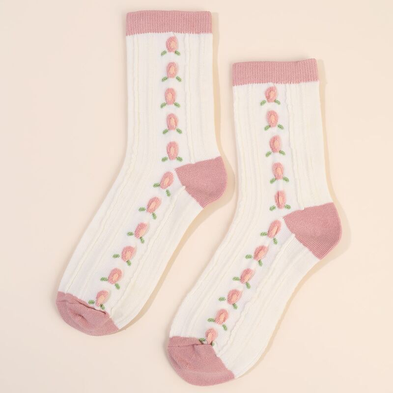 

1pair Floral Crew Socks, Multicolor