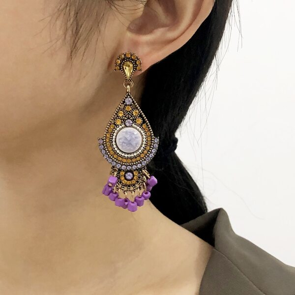 

Rhinestone Geo Decor Bead Drop Earrings, Purple