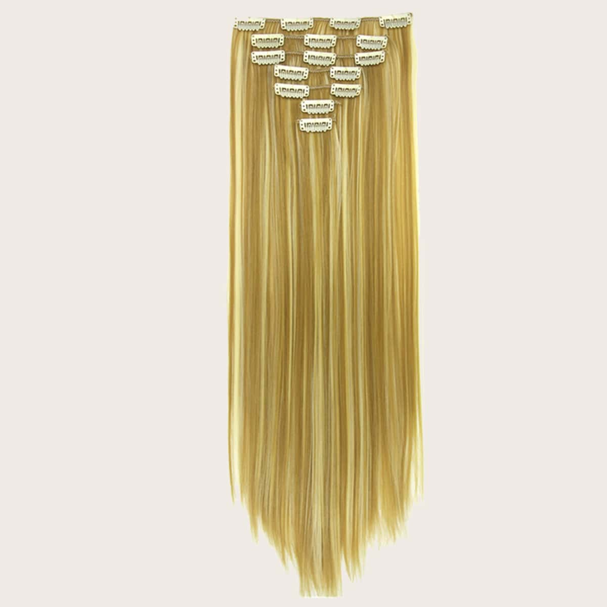 

16pcs Clip In Long Straight Hairpiece, Gold