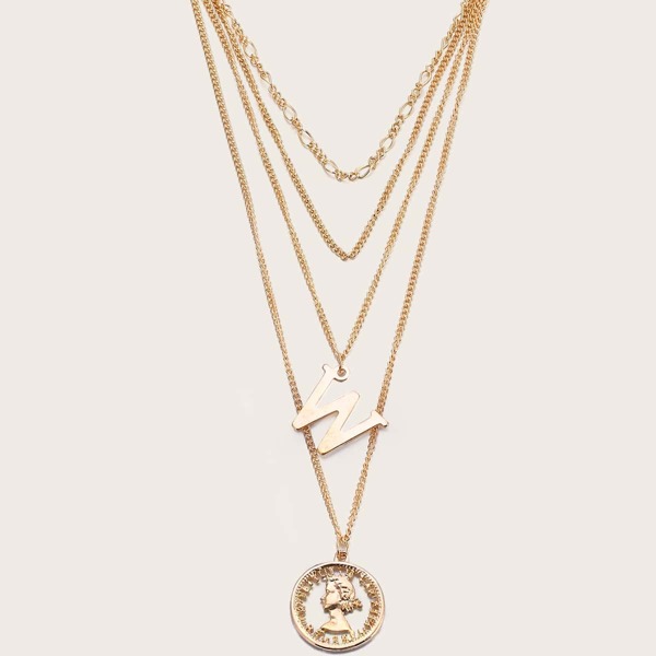 

Letter Charm Layered Necklace, Gold