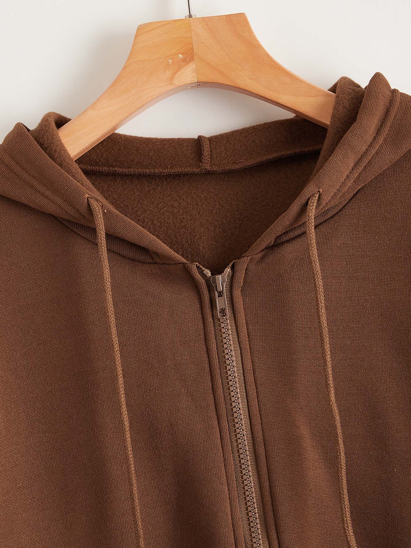 drop shoulder zip up drawstring moletom com capuz shein