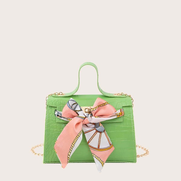 

Girls Twilly Scarf Crocodile Satchel Bag, Green