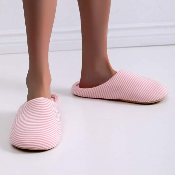 

Striped Graphic Wide Fit Fluffy Slippers, Pink
