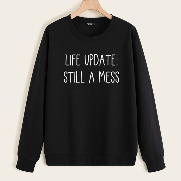 

Plus Slogan Graphic Lined Sweatshirt, Black