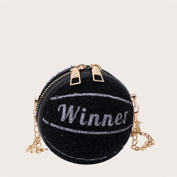 

Mini Girls Ball Design Letter Graphic Box Bag, Black