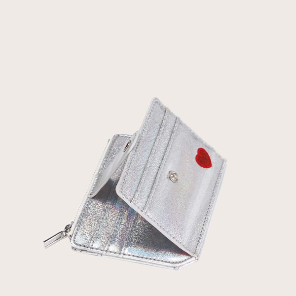 

Metallic Heart Detail Card Holder, Silver