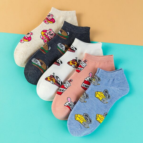 

5pairs Cartoon Graphic Socks, Multicolor