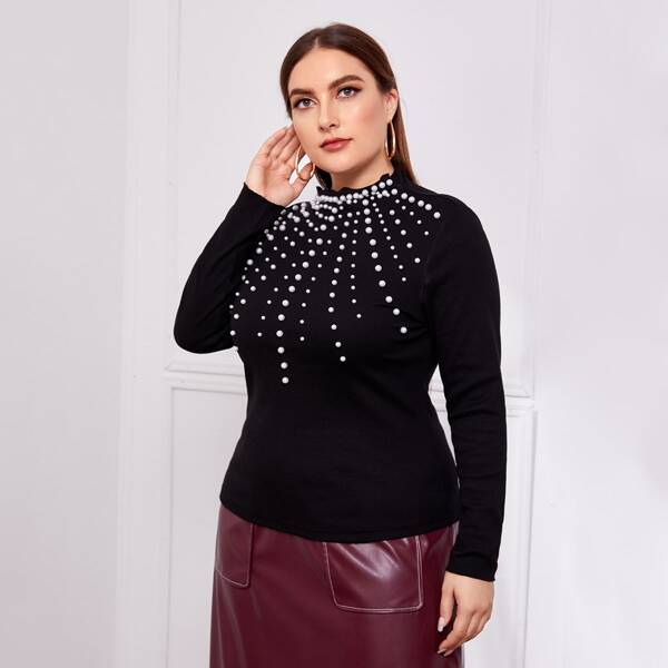 

Plus Pearl Beaded Top, Black