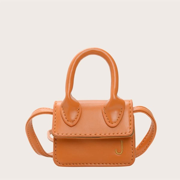 

Girls Letter Embroidered Flap Satchel Bag, Brown