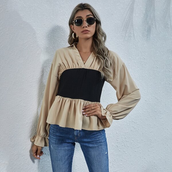 

Colorblock Drop Shoulder Peplum Top, Multicolor