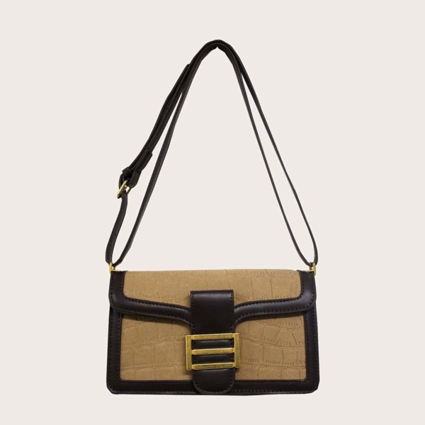 

Croc Embossed Flap Shoulder Bag, Khaki