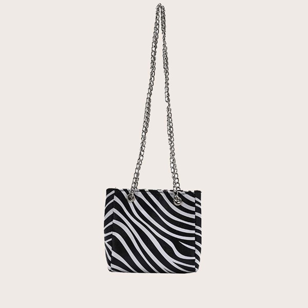 

Mini Zebra Striped Pattern Shoulder Bag, Black and white