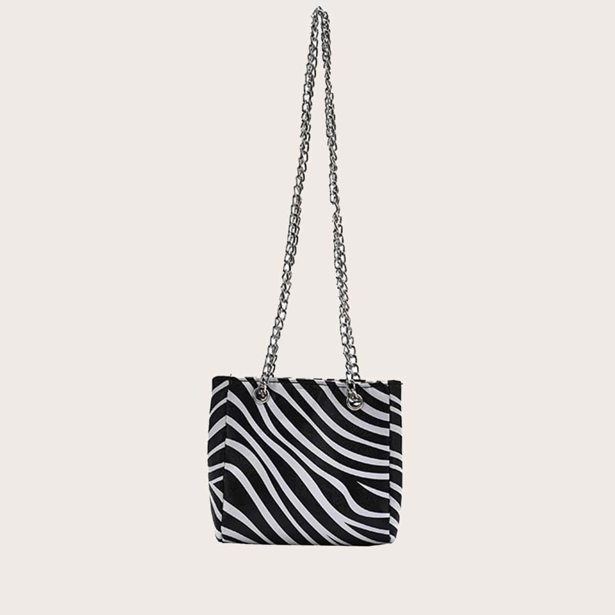 

Mini Zebra Striped Pattern Shoulder Bag, Black and white