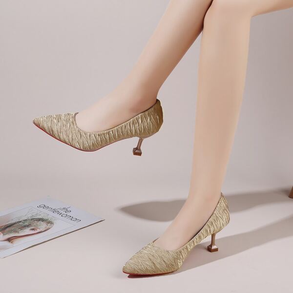

Metallic Ruched Stiletto Court Heels, Gold
