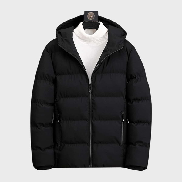 

Men Solid Zip Up Hooded Puffer Coat, Black