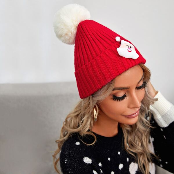 

Christmas Santa Claus Pattern Beanie, Red