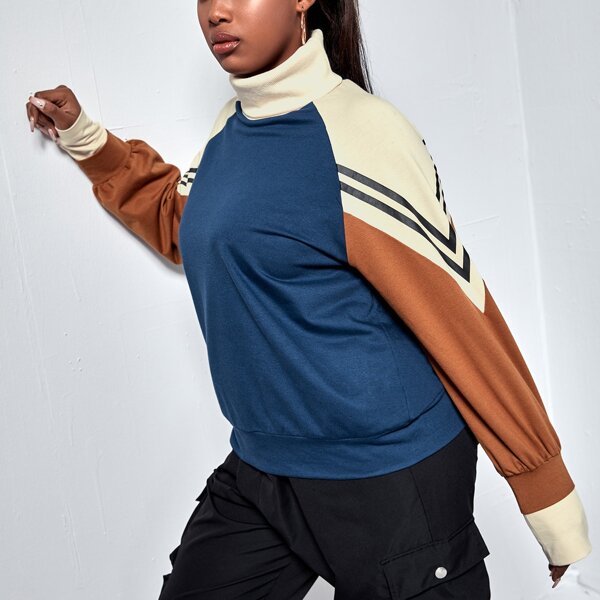 

Plus Contrast Panel High Neck Sweatshirt, Multicolor