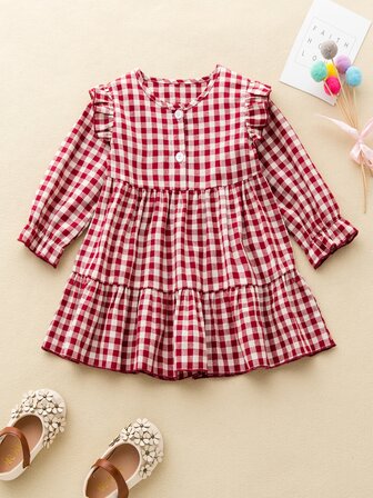 فساتين رضّع الدانتيل منتفض قماش قطن المربعات طلاب