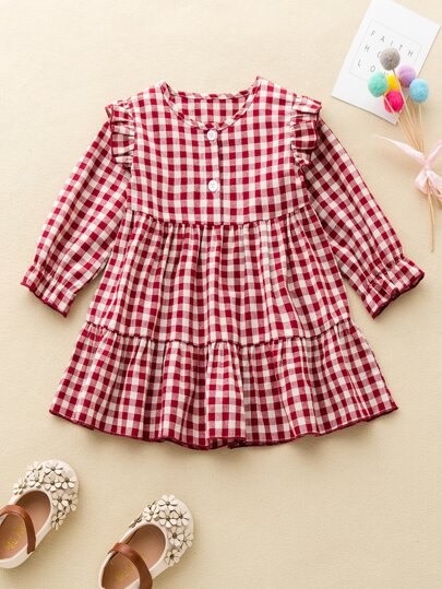 فساتين رضّع الدانتيل منتفض قماش قطن المربعات طلاب